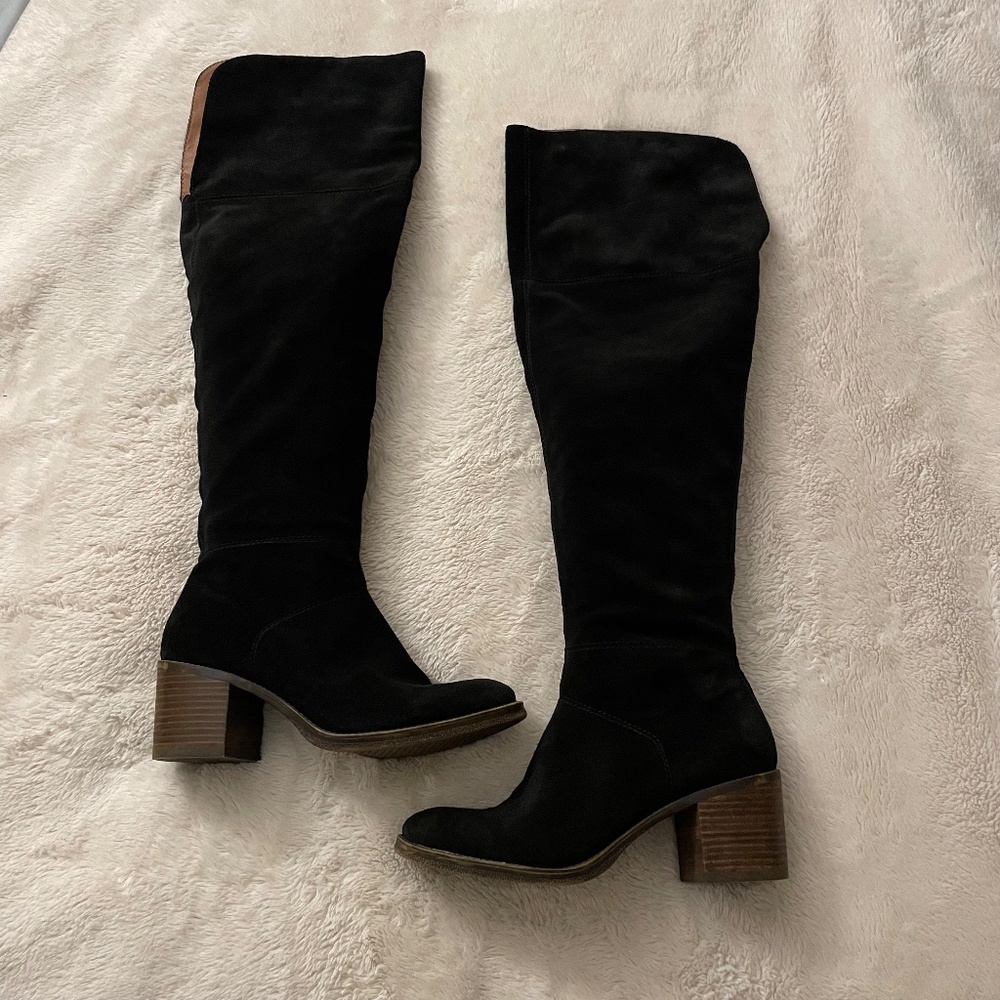 Lucky Brand Women's Ramsden Black Leather Upper Suede Over the Knee Boots.   10M